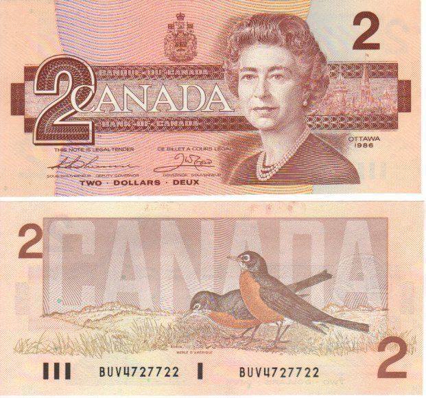 Banconote: Elizabeth Kanada 2 Dollar1986 unz – Nuovo e nell'imballaggio originale da Gelterkinden venduto da Cakir