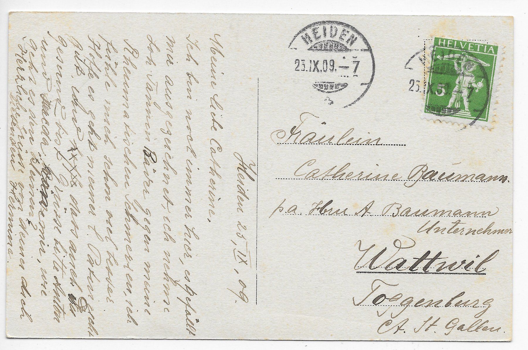 Ansichtskarten: Heiden mit Bodensee um 1909 – Gebraucht aus Hefenhofen von Richsalz 1