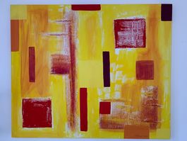 Abstraktes Acrylbild auf Leinwand (gelb/rot/orange)