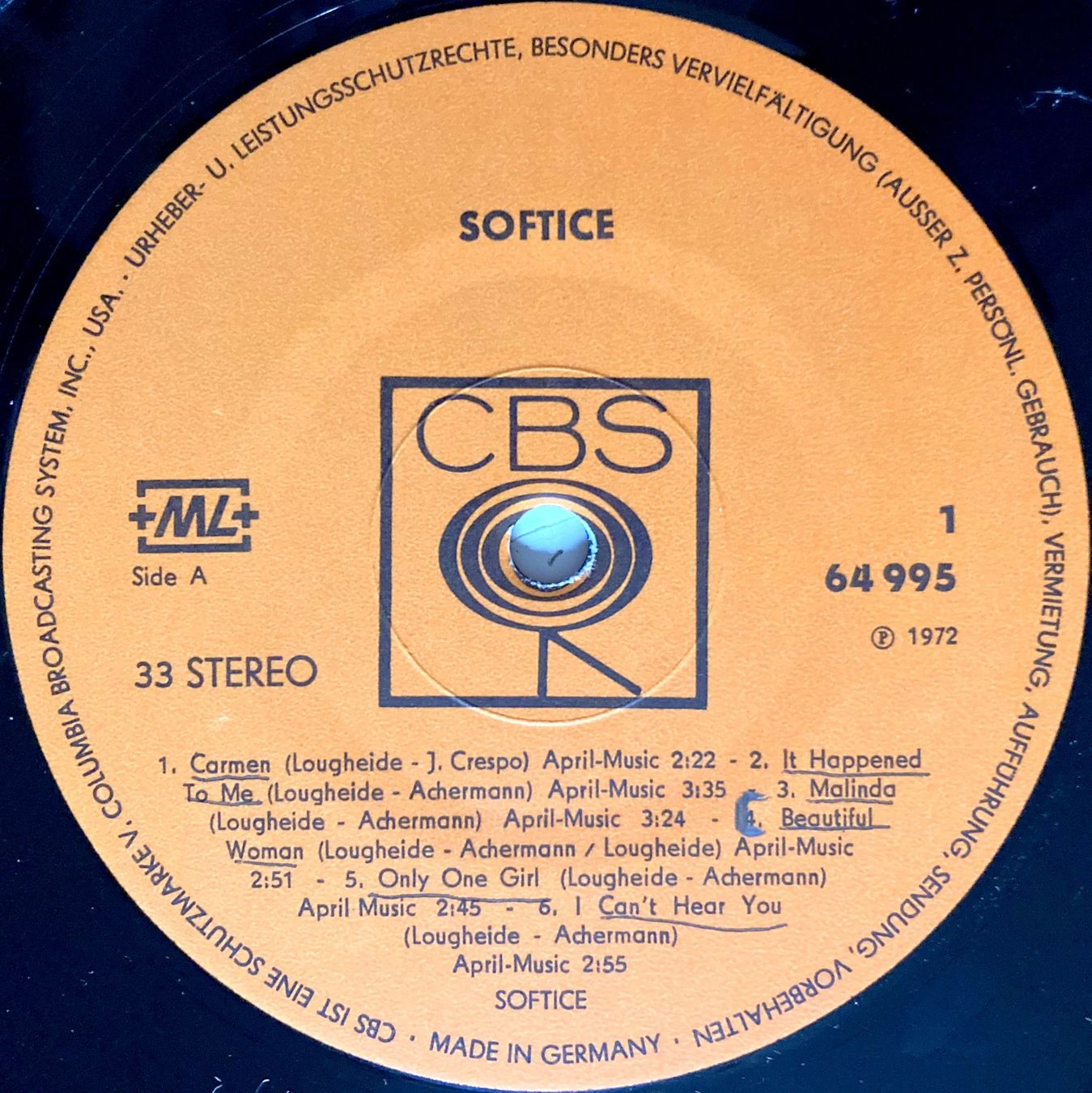 Dischi in vinile: SOFTICE - S/T – Usato da Bottens venduto da hotter-than-hell 2