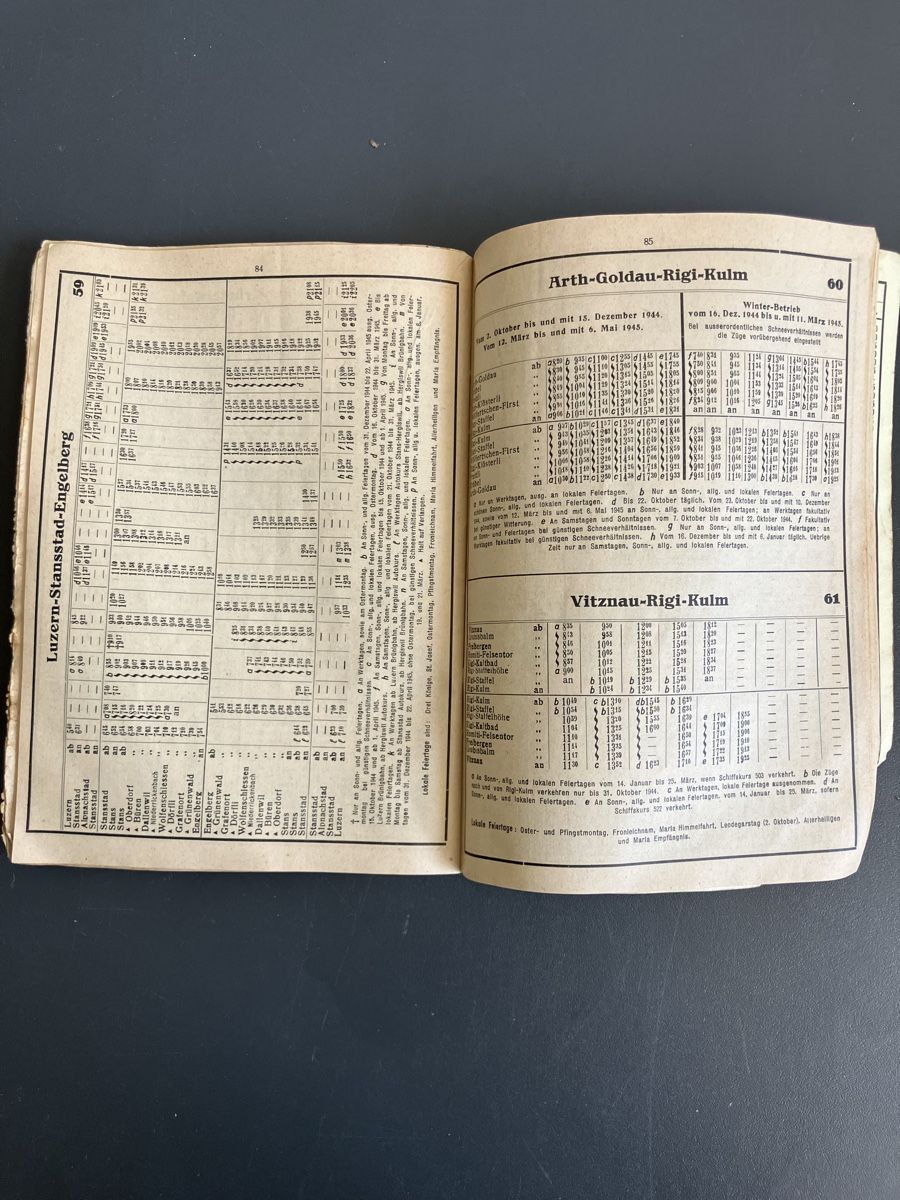 Dokumente: Alter Zugfahrplan Jahr 1944 – Gebraucht aus Aarburg von Wendepunkt_Fundgrube 2