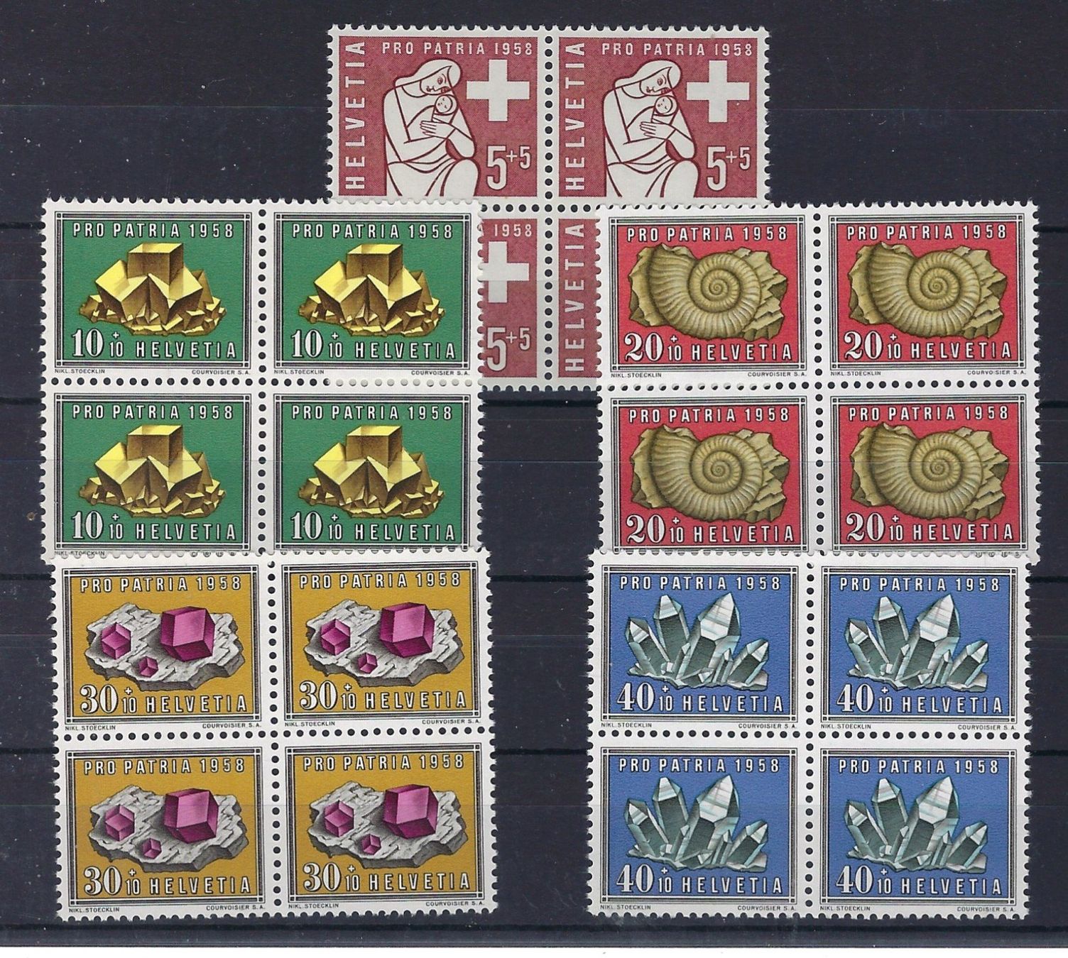 Alle Briefmarken: 1958 Pro Patria Viererblocks  postfrisch   15942 – Gebraucht aus Lunden von Animus999