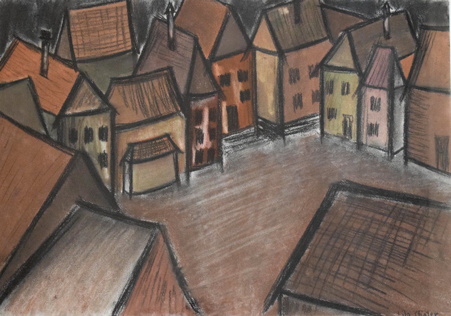 Dipinti: Pfister Lilo expressiv Dorf Orig. – Usato da Zürich venduto da Kunstvoll 1