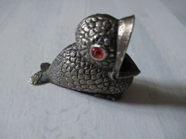 Antiker vintage Zahnstocherhalter / Vogel-Figur Rotauge