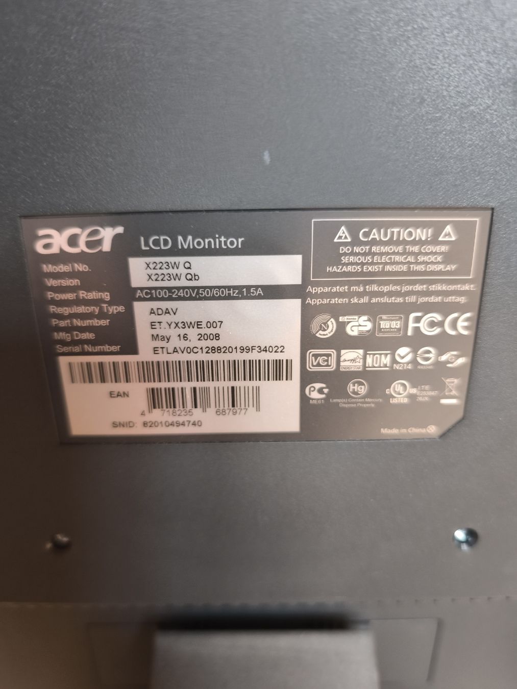 Acer Monitor: Bildschirm Acer – Usato da Zeihen venduto da Kfranz 3