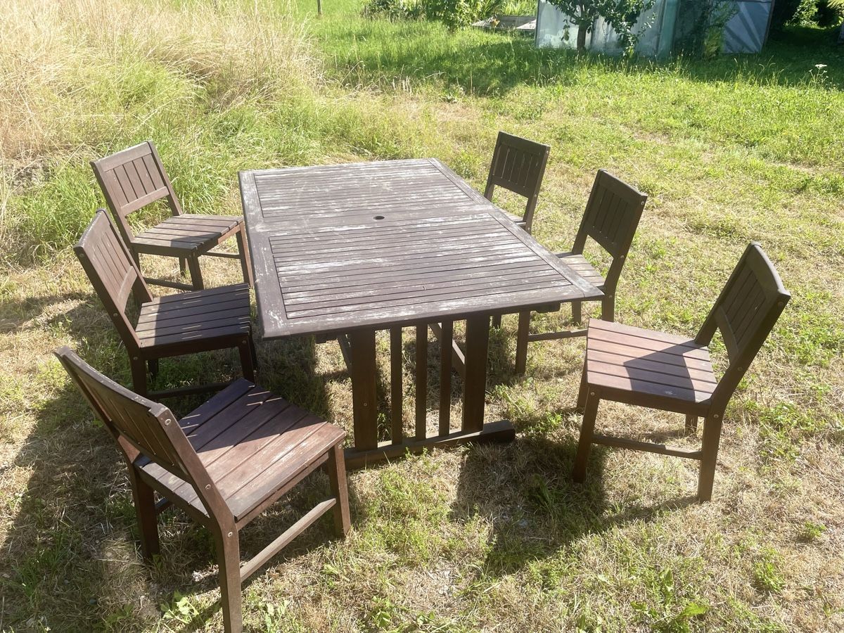 Tischset: Grosse Gartentisch , Tisch und 6 Stühle, Holz – Gebraucht aus Heimenhausen von Bufnof 1