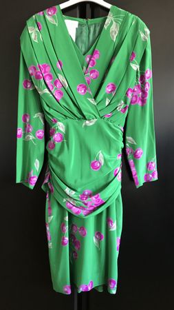 Robe chic LEONIA, 100% soie, T46 IT, vert imprimé fuchsia