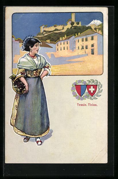 Cartoline postali: Litho Schweiz, Junge Tessinerin vor Orts – Usato da Berlin venduto da bartko-reher