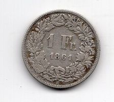 (1060) Schweiz, 1 Franken 1861, ss-vz