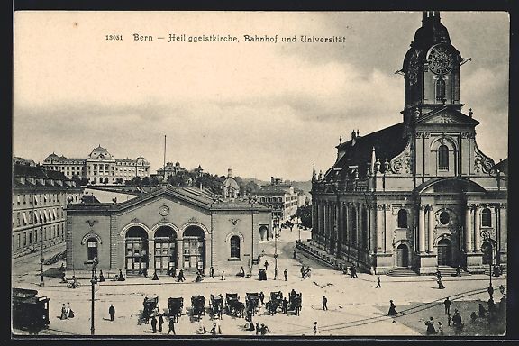 Cartoline postali: Bern, Heiliggeistkirche mit Bahnhof und  – Usato da Berlin venduto da bartko-reher