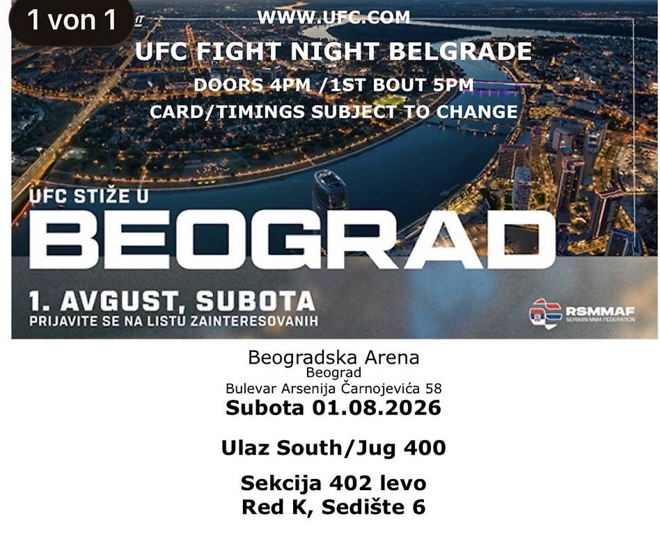 Tickets: UFC BELGRADE 2 TICKETS – Neu und originalverpackt aus Stein AG von SenadSerif 3