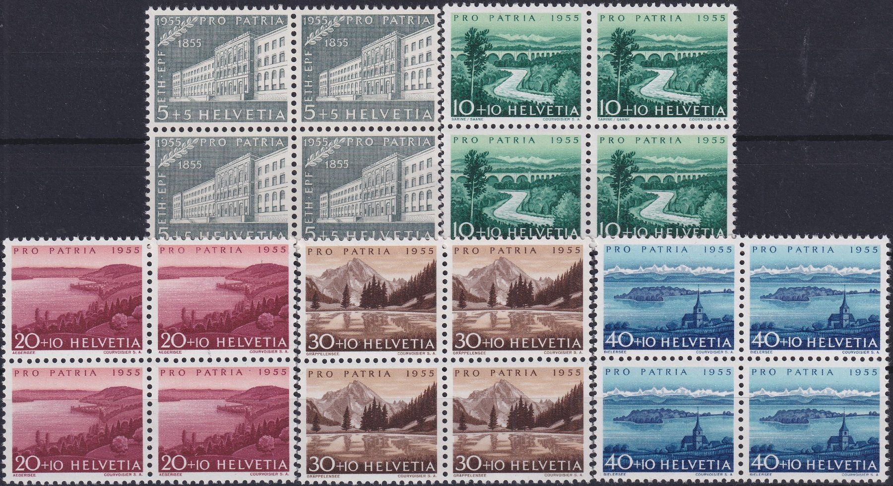 Tutti i francobolli: 1955, Pro Patria, B71-B75 Viererblöcke postfrisch Kat: 60.- – Usato da Sursee venduto da Luzernerraute