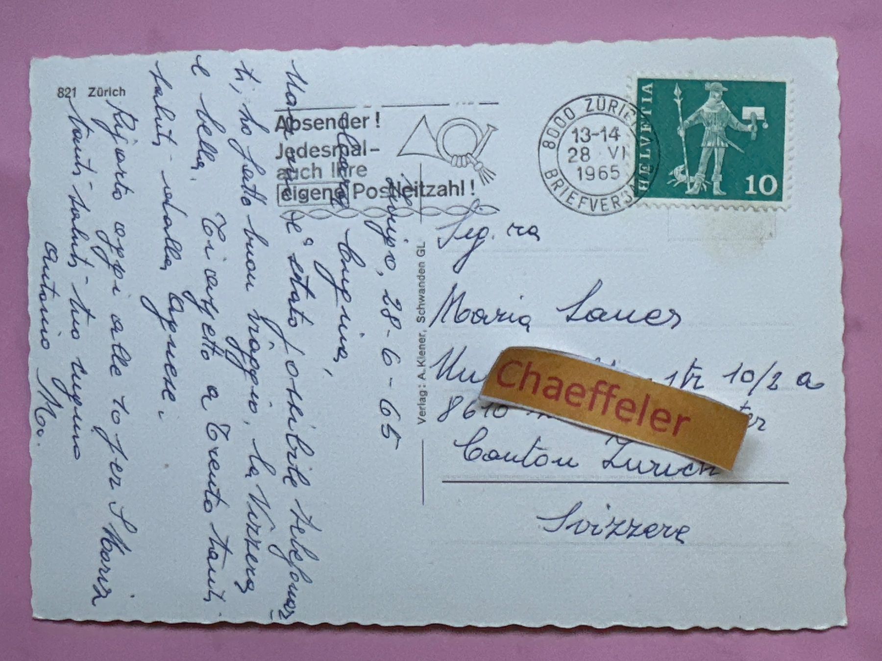 Ansichtskarten: 1965 Zürich – Gebraucht aus Zürich von Chaeffeler 1