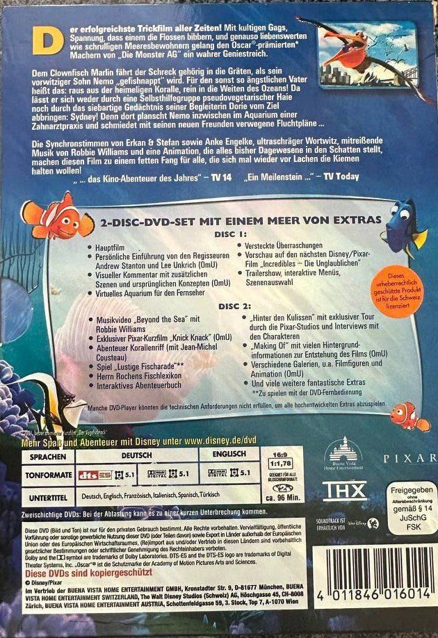 Tutti i DVDs: Findet Nemo - DVD - 2 Disc Set - Top Zustand – Usato da Beringen venduto da Mantafisch1 1