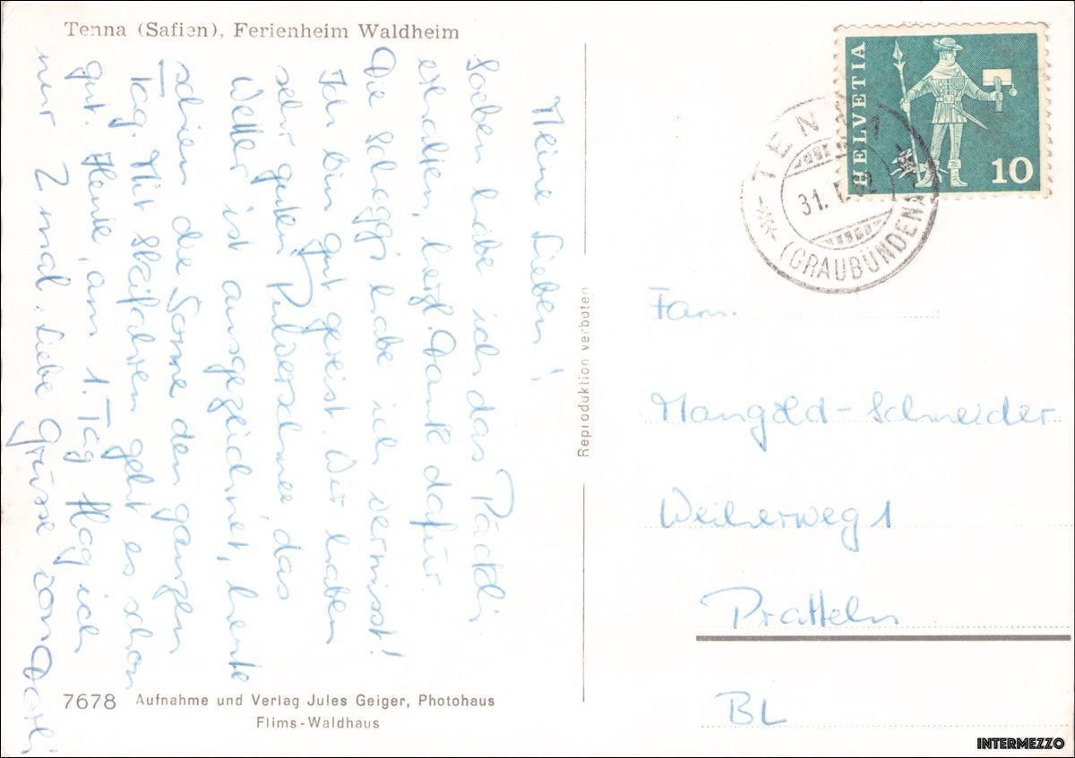 Cartoline postali: Tenna GR // Ferienheim Waldheim 1962 – Usato da Basel venduto da intermezzo12 1