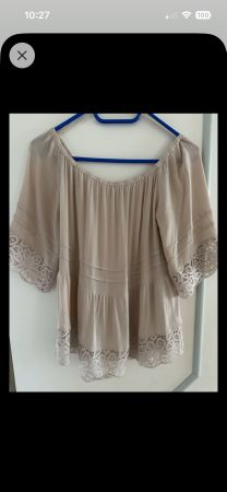 Bluse Carmenausschnitt beige comma Gr 38
