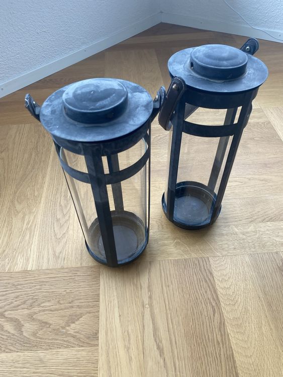 2 Metall Laternen Windlichter, zeitloses Design 6