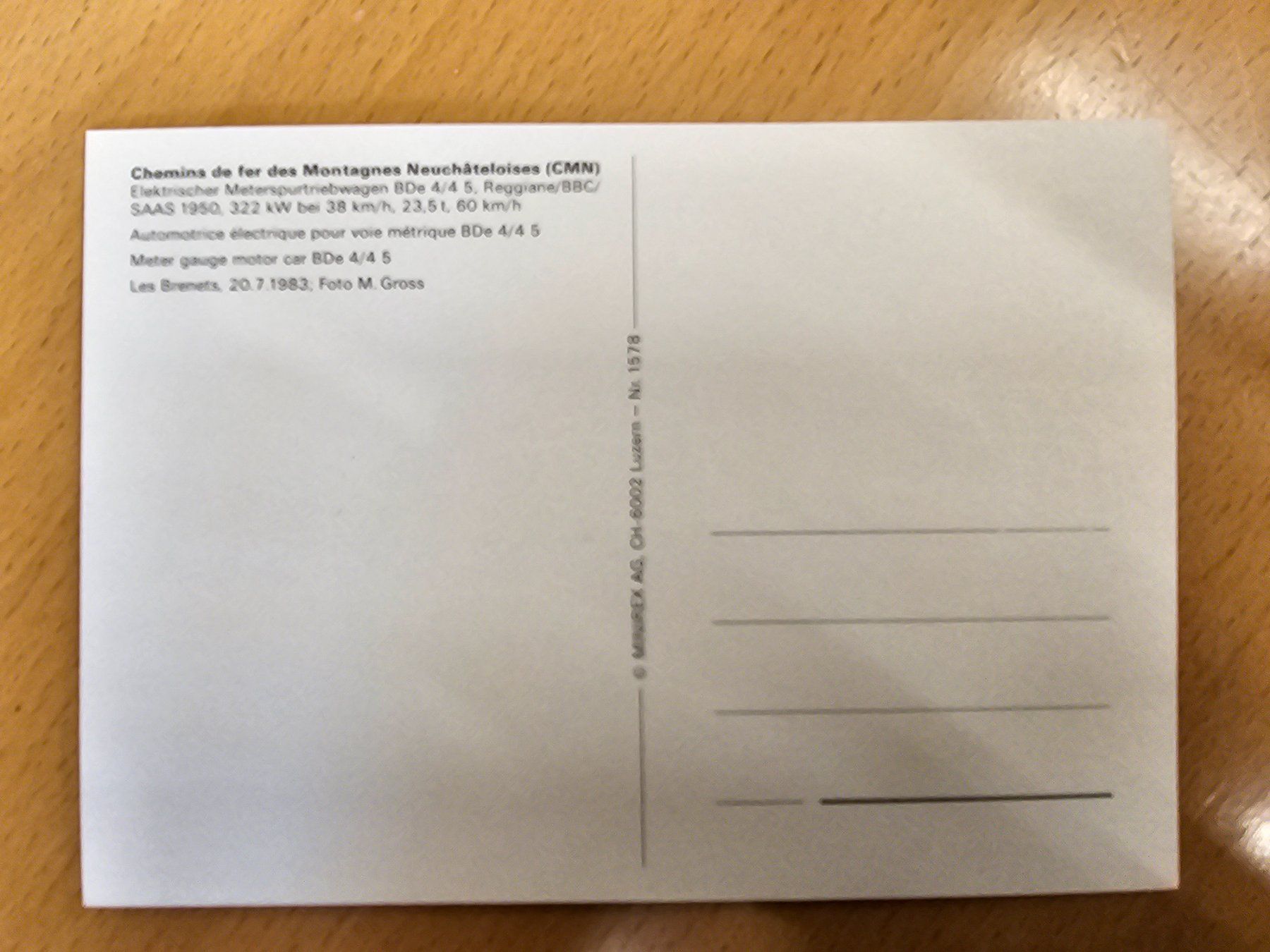 Cartoline postali: Postkarte CMN Neuchâtel Triebwagen BDe 4/4 5 – Nuovo (secondo la descrizione) da Matten venduto da MEFEZ 1