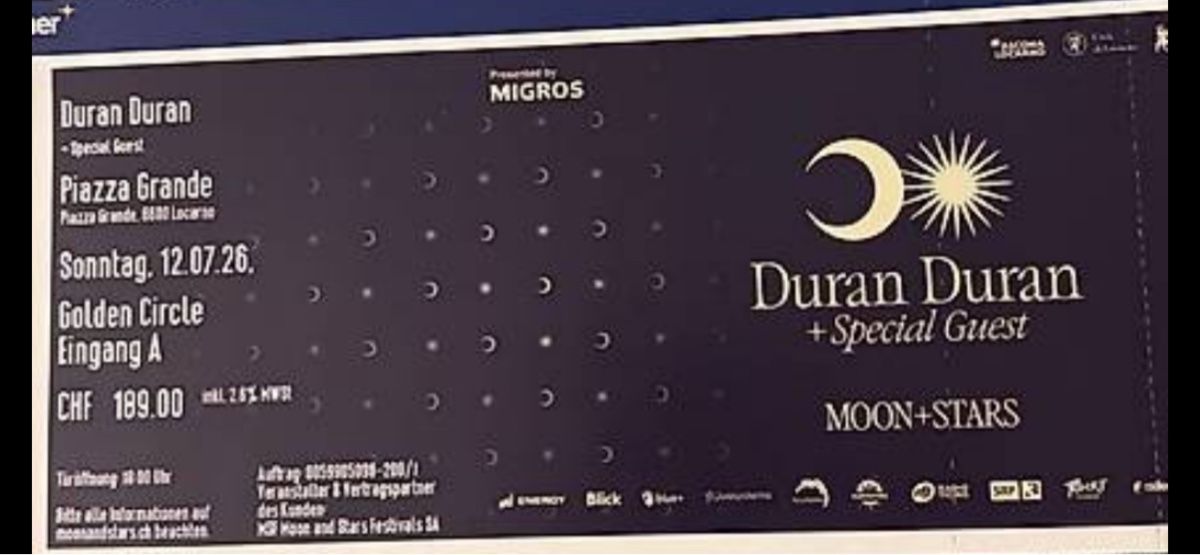 Biglietti: Duran Duran Ticket Golden Circle – Nuovo e nell'imballaggio originale da Winterthur venduto da Kiaora0