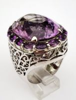 Ring massiv Amethyst Silber 925 filigran gemustert Grsse 64