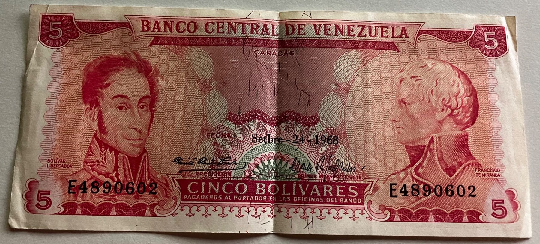Banconote: Venezuela 5 Bolivares 1968 – Usato da Algetshausen venduto da Carrhard