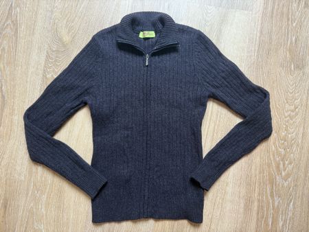 Pull/cardigan zippé vintage laine marron, t.XS/S 