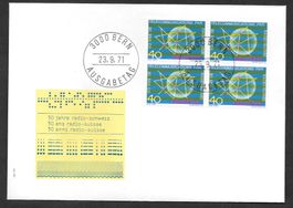 FDC Nr. 504 Viererblock 50 Jahre Radio CH ET Bern 23.9.1971