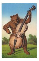 Bärenkarte - Bar spielt Bassgeige - Musik-Instrument um 1915