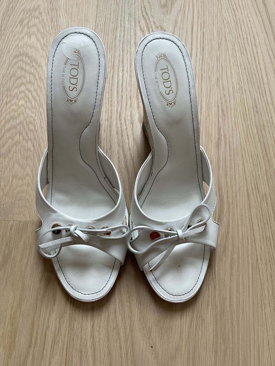 Tod'S Scarpe da donna: Tod's White Leather Slingback Wedges - Summer Fun Design – Usato da Zürich venduto da Asa_J_D 2