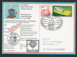 Ballon 1982 Deutschland Mannheim Bobenheim Luftpost