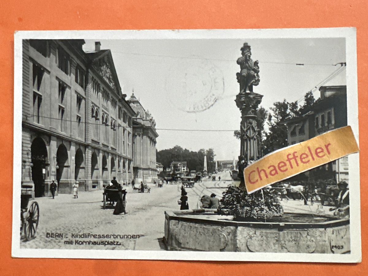 Cartes postales: 1933 Bern, Kinderfresserbrunnen mit Kornhausplatz – D'occasion à Zürich par Chaeffeler