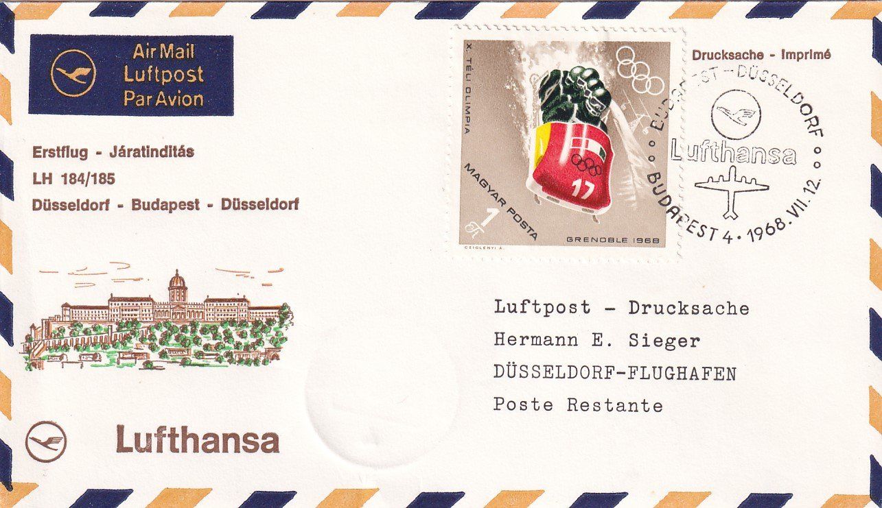 Tous les timbres: Erstflug Lufthansa Budapest - Düsseldorf 1968 – D'occasion à Baar par Asmara111