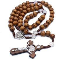 1 Véritable Chapelet (Rosaire) en perle de bois, NEUF
