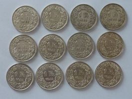 12 Stück rare Silber 1 Fr.  1955   vorzüglich