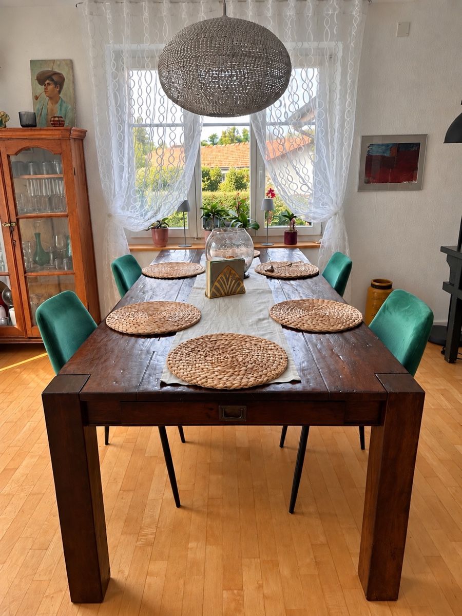 Massivholz-Esstisch 200 × 100 cm mit 2 Schubladen (D'occasion) à ...