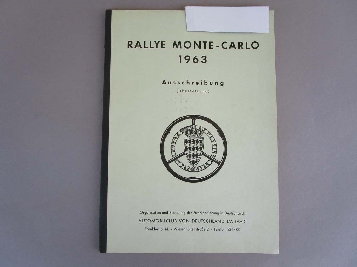 Documents: Rallye Monte Carlo 1963 – D'occasion à Arlesheim par Prohof