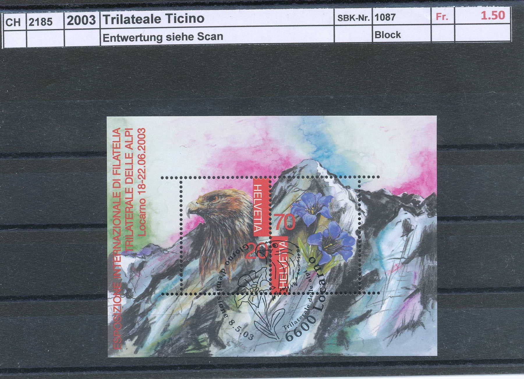 Tutti i francobolli: 2003 "Trilaterale Ticino" - Sonderblock, ET - Stempel – Usato da Winterthur venduto da Zupogeru