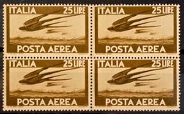 Italien 1947 Flugpost Posta Aerea 25 Lire 4er Block MNH**