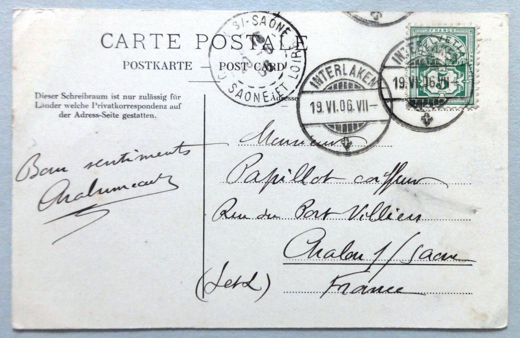 Cartoline postali: Die Jungfrau von Interlaken aus – Usato da Fétigny venduto da Billy2miny 1