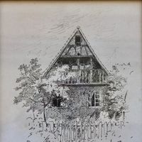 EMMA MERTZ, FEDERZEICHNUNG BAUERNHAUS IN HOLDINGEN ? 1902.
