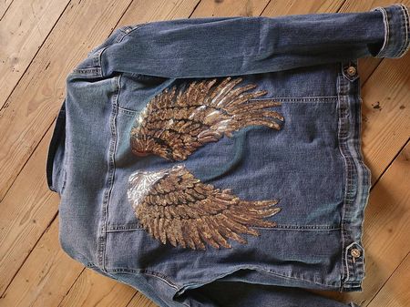 Jeansjacke NEU glitzer Engelflügel Gr 40-42 stretch unikat