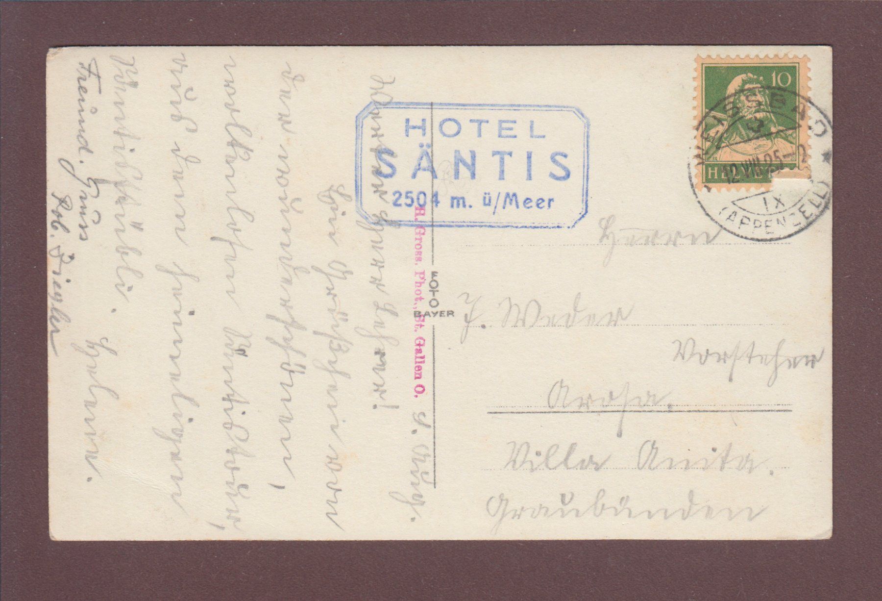 Cartoline postali: Gasthaus SÄNTIS - Altmann - 1925 Hotel Stempel – Usato da Pully venduto da nicecards 1