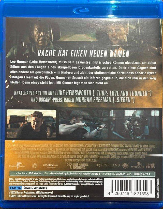 Alle DVDs: Gunner - Blu-ray mit Luke Hemsworth & Morgan Freeman! – Gebraucht aus Beringen von Mantafisch1 1