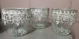 3 Windlichter im Vintage- oder Shabby-Chic-Stil