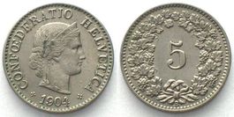 Schweiz EIDGENOSSENSCHAFT 5 Rappen 1904 Ku-Ni unz-