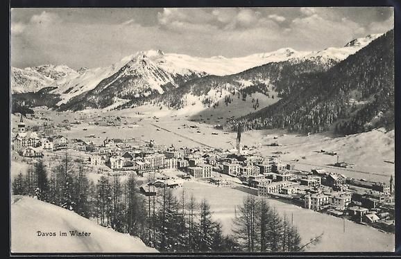Ansichtskarten: AK Davos, Teilansicht im Schnee, 1911 – Gebraucht aus Berlin von bartko-reher