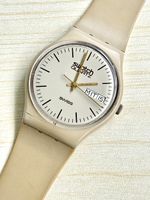 Armbanduhr Swatch Quartz beige Datum gebraucht 