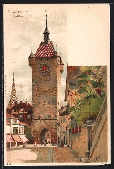 Cartoline postali: Baden, Blick auf den Stadtthurm – Usato da Berlin venduto da bartko-reher