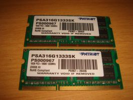2 stück 8gb ddr3 10600 (1333) sodimm