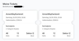 2 x Konzerttickets AnneMayKantereit, 26.09.2026, Zürich